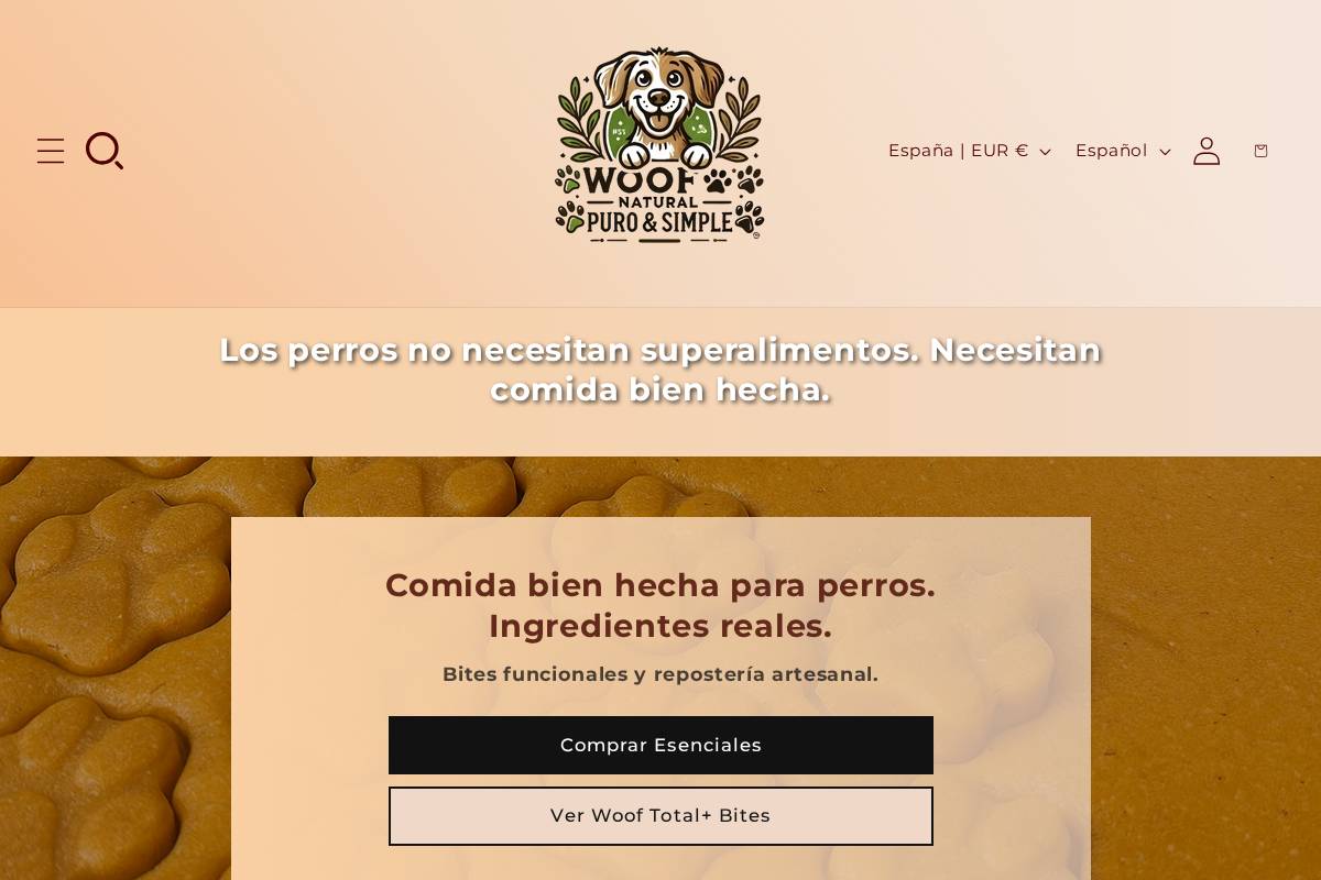 woofnatural.com homepage screenshot