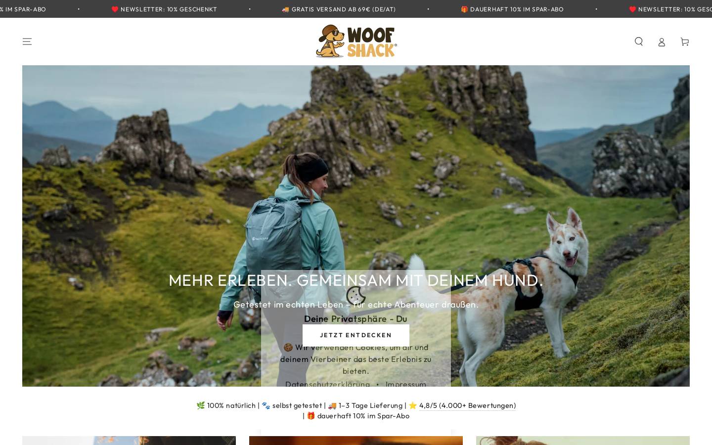 Woofshack homepage screenshot