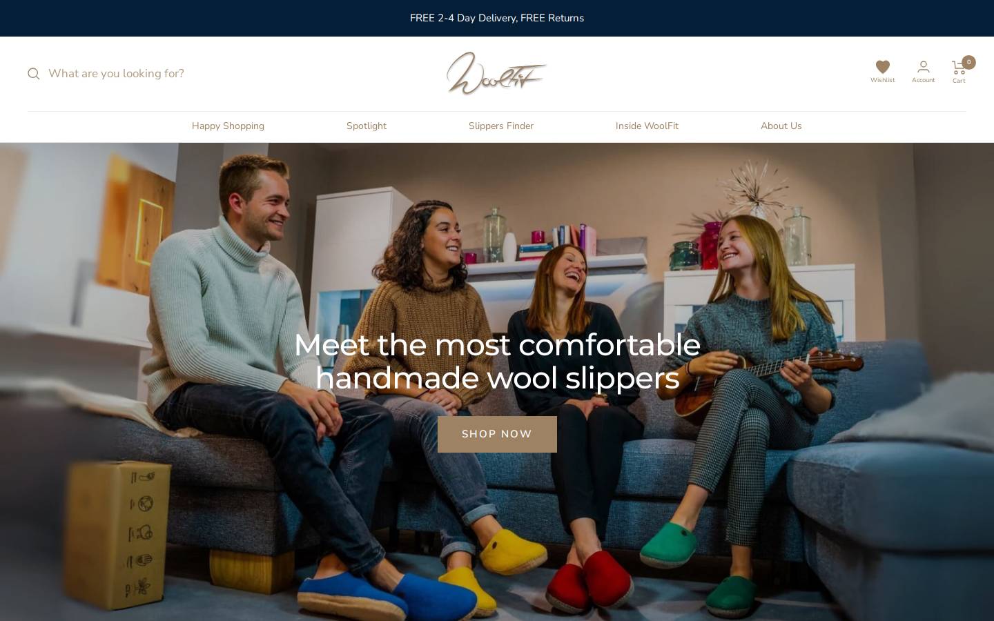 Woolfit Slippers homepage screenshot