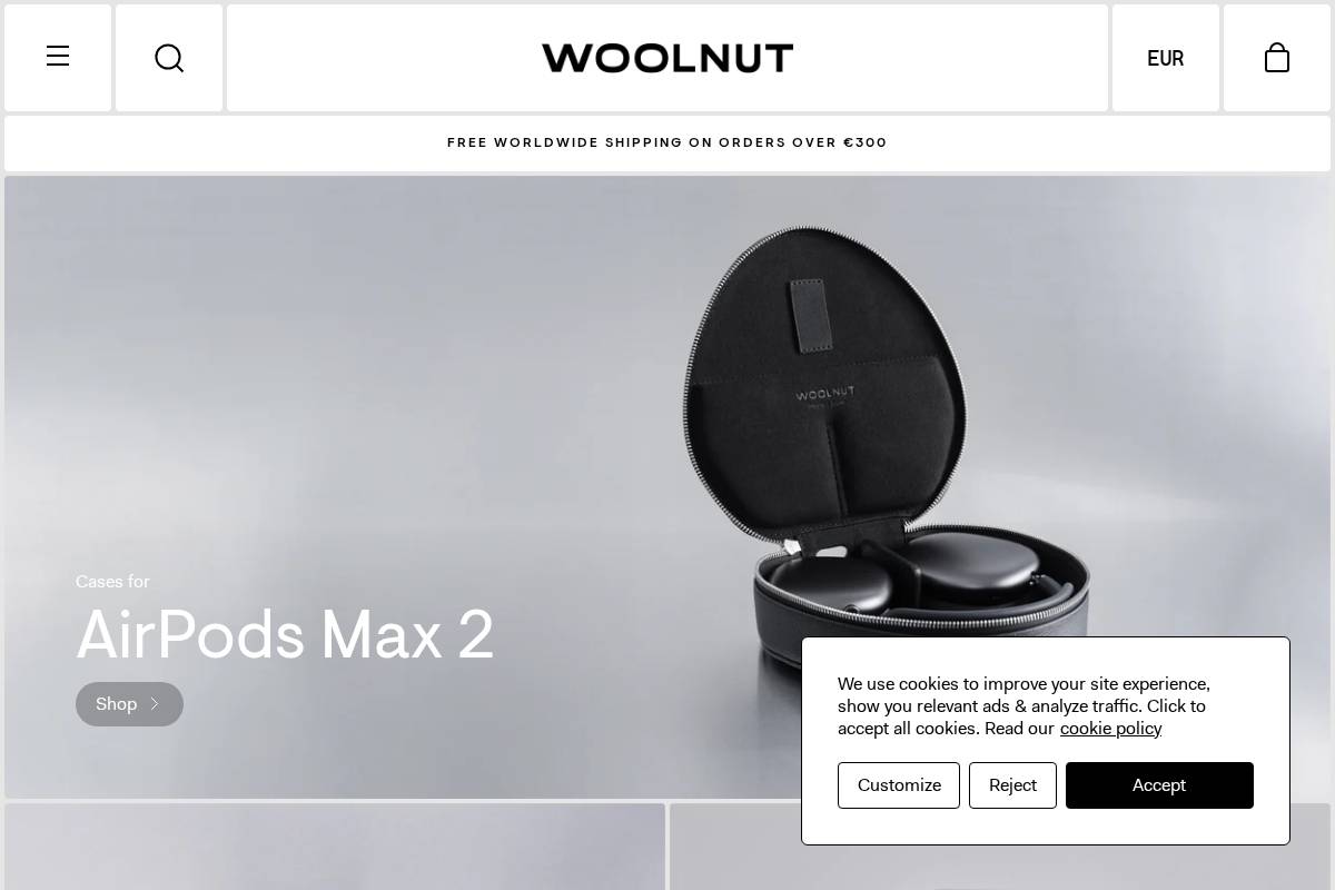 Woolnut homepage screenshot