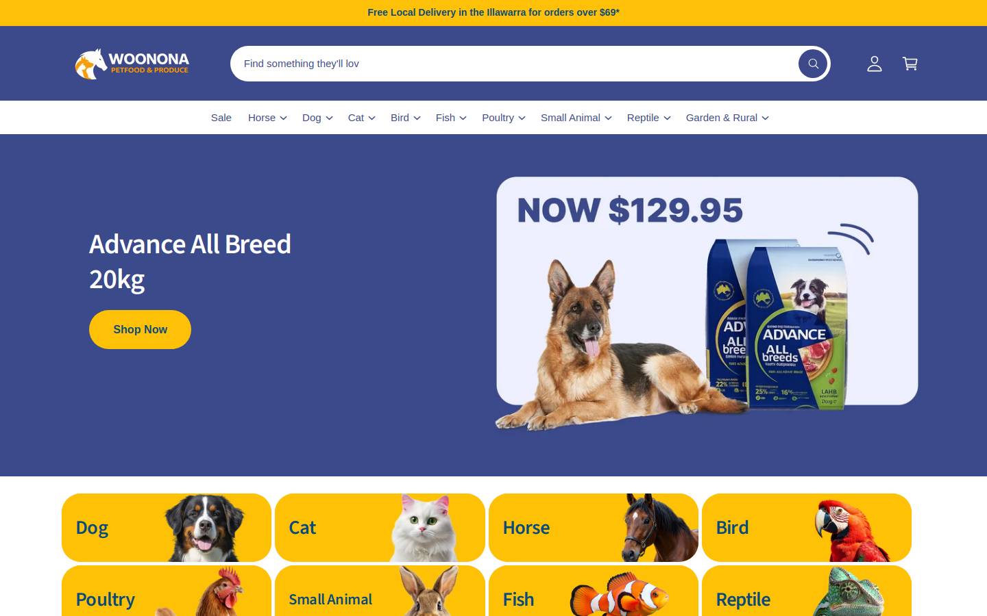 woononapetfoods.com.au homepage screenshot