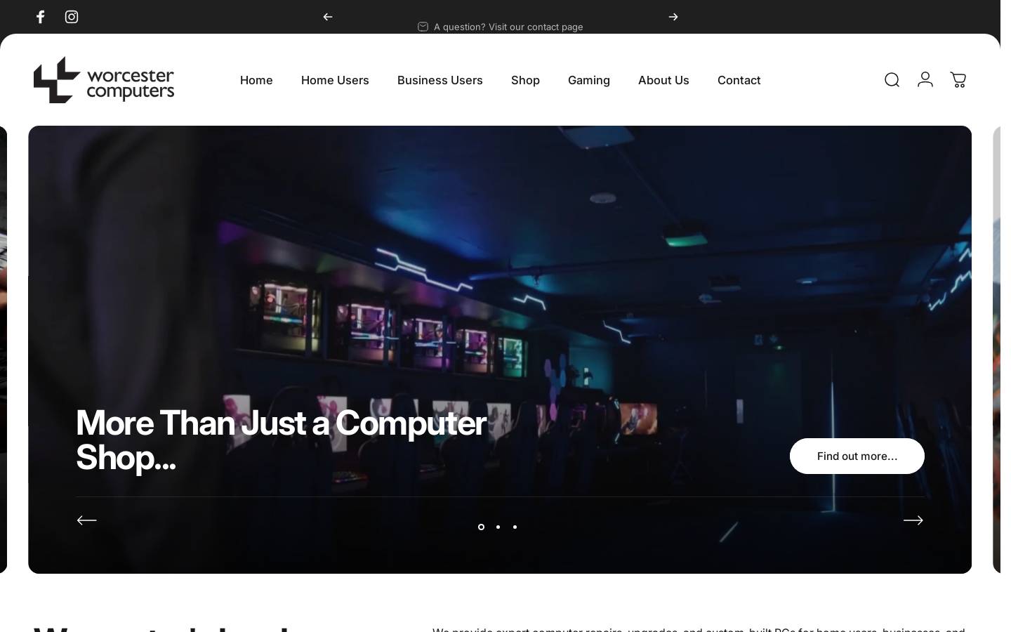 Worcester Computers homepage screenshot