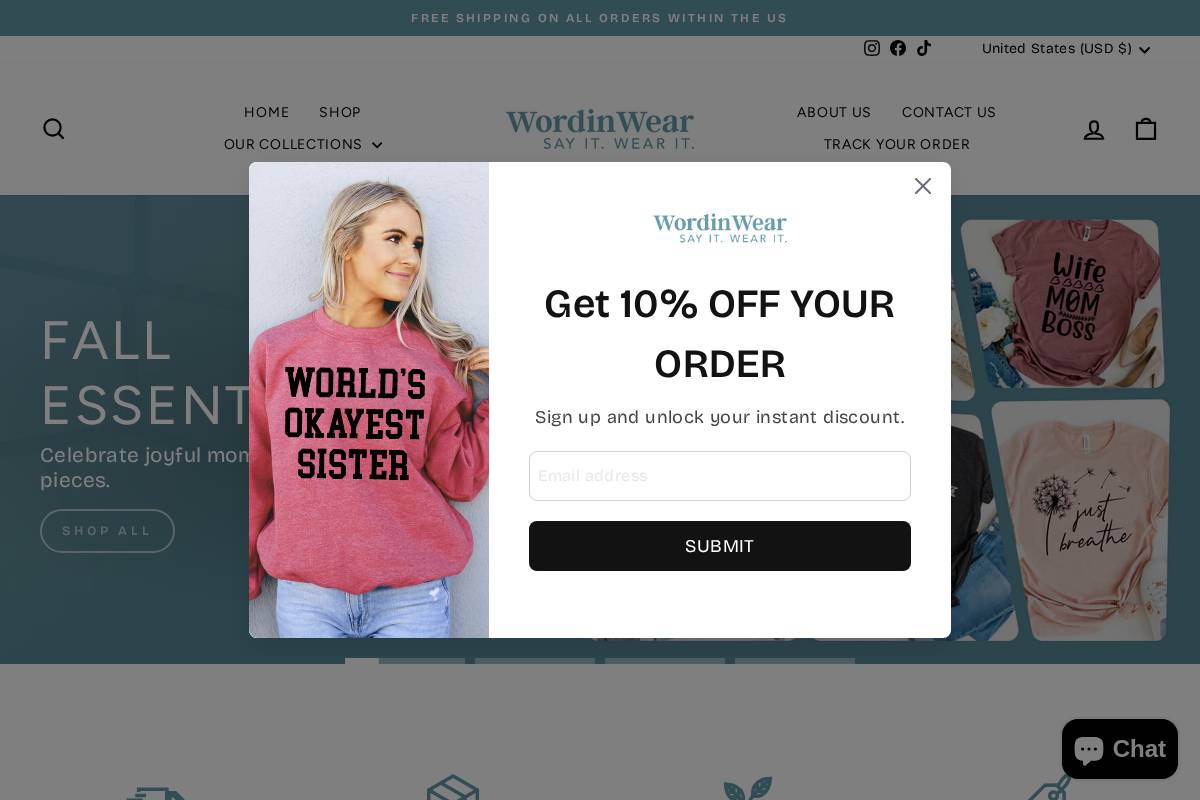 wordinwear.com homepage screenshot