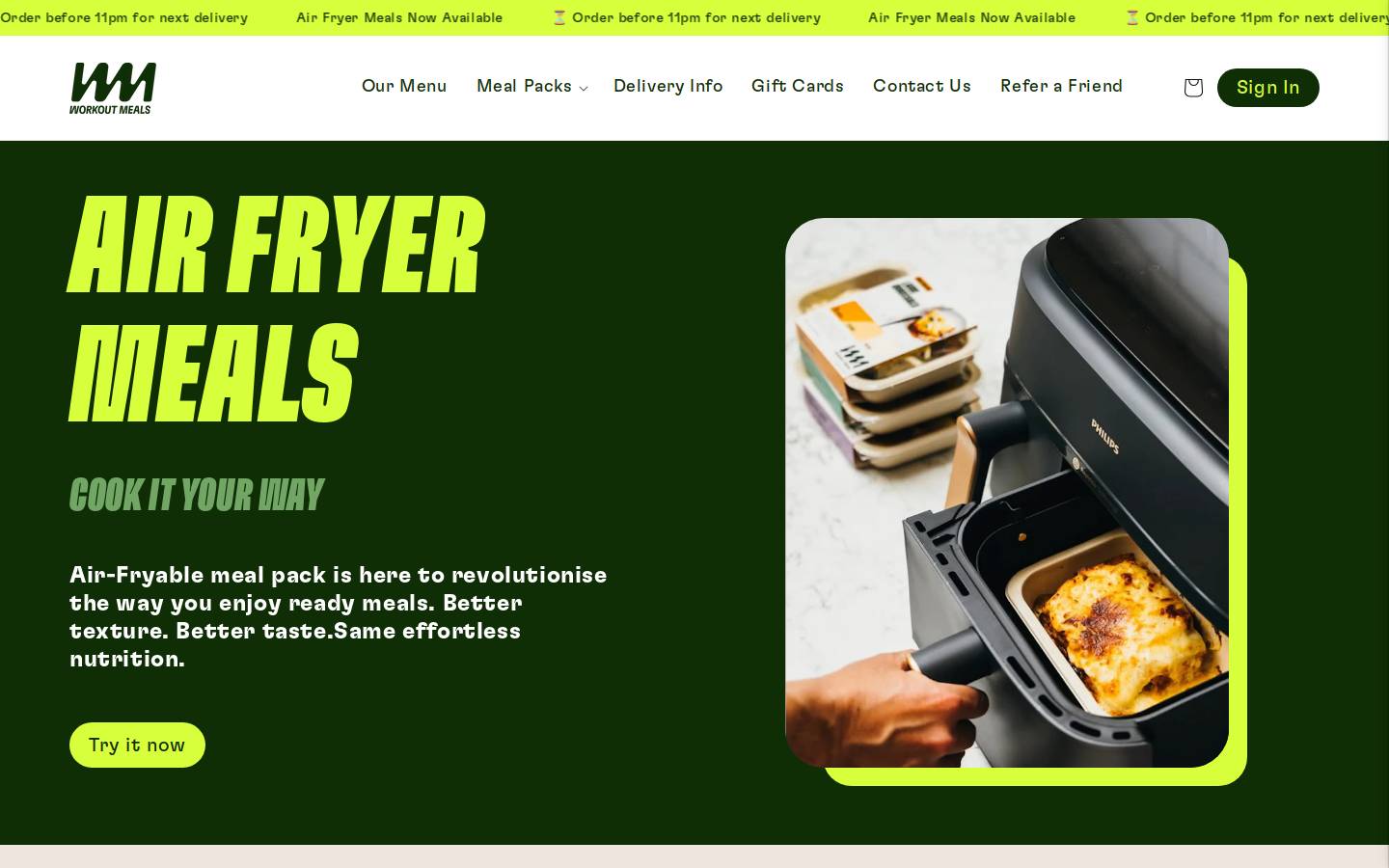 workoutmeals.com homepage screenshot