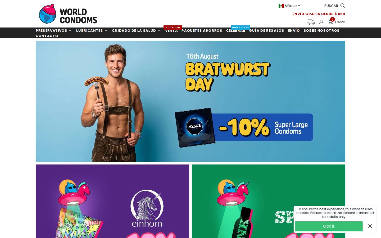 World Condoms homepage screenshot