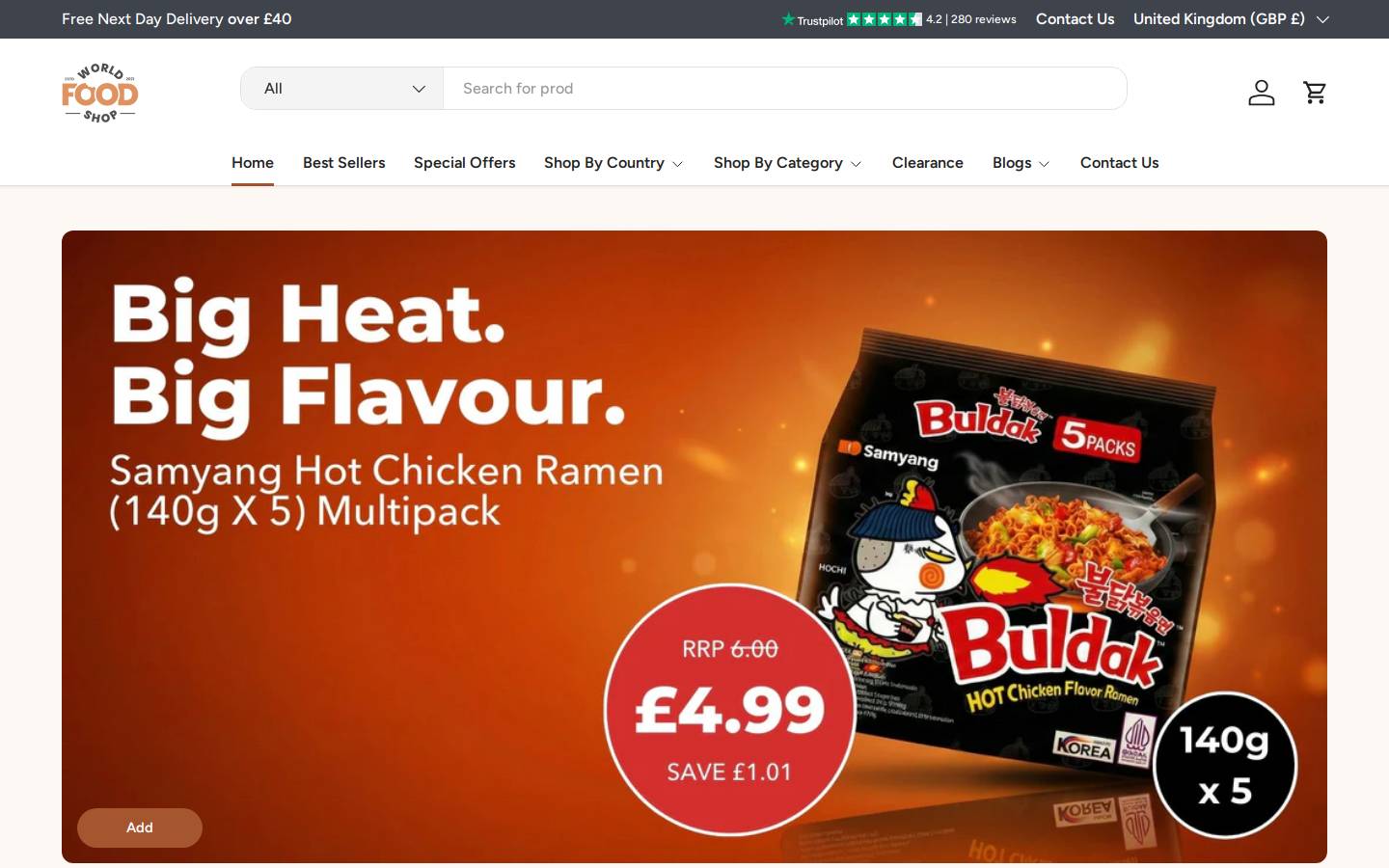 World Food Shop homepage screenshot