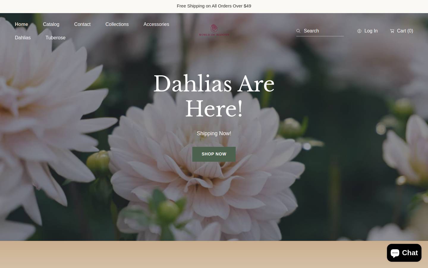 worldofblooms.com homepage screenshot