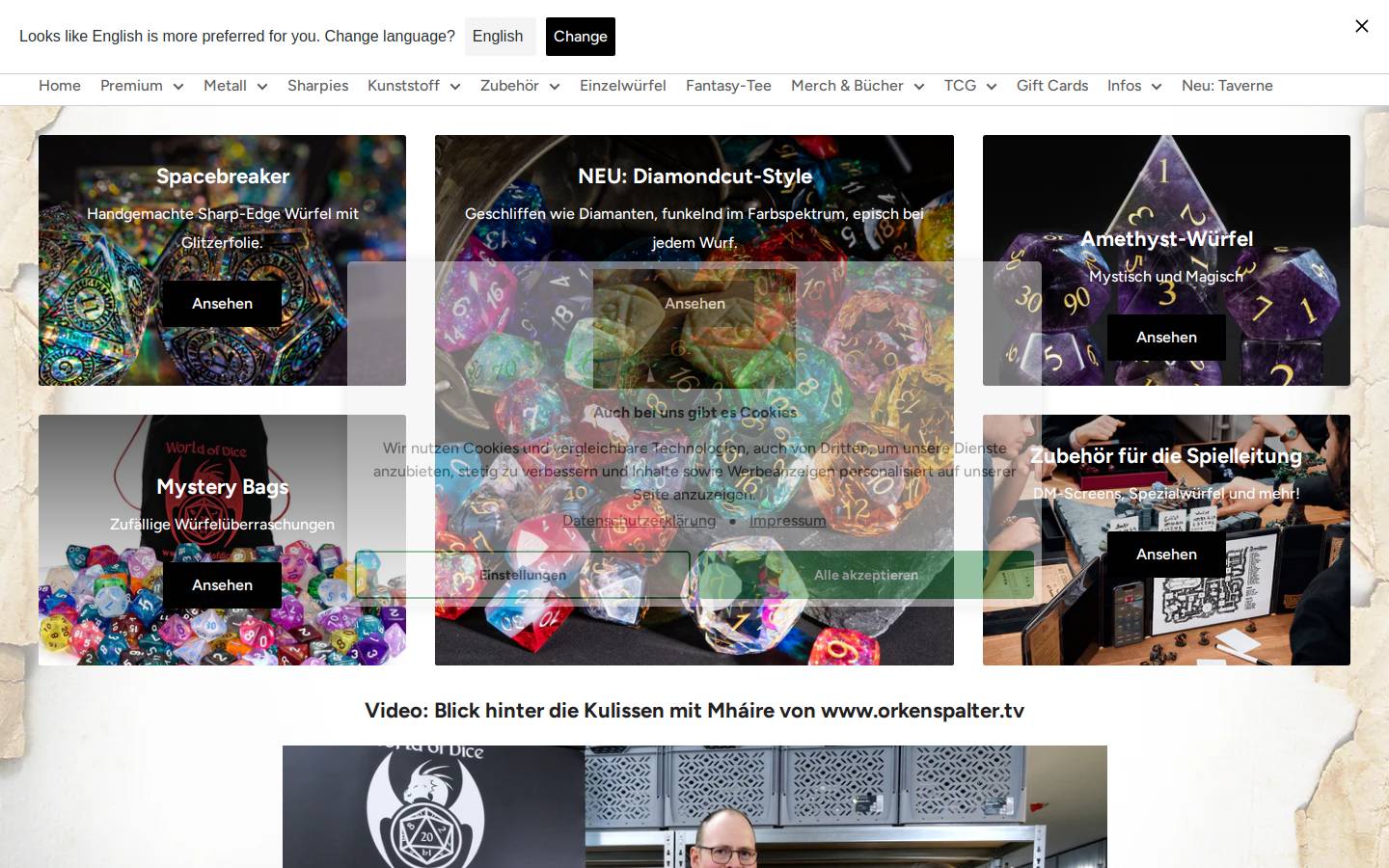 Worldofdice homepage screenshot