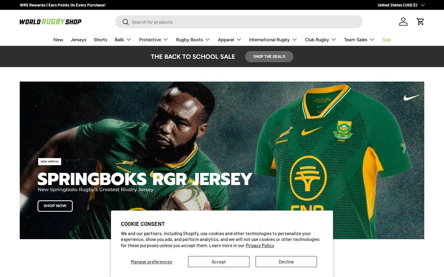 World Rugby Shop homepage screenshot