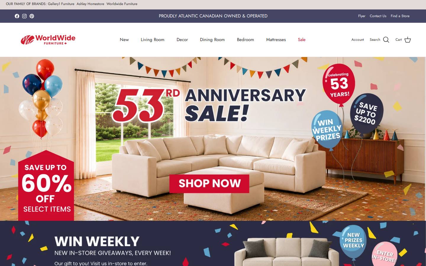 worldwidefurniture.ca homepage screenshot