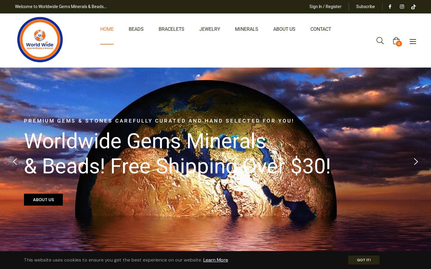 worldwidegemsminerals.com homepage screenshot