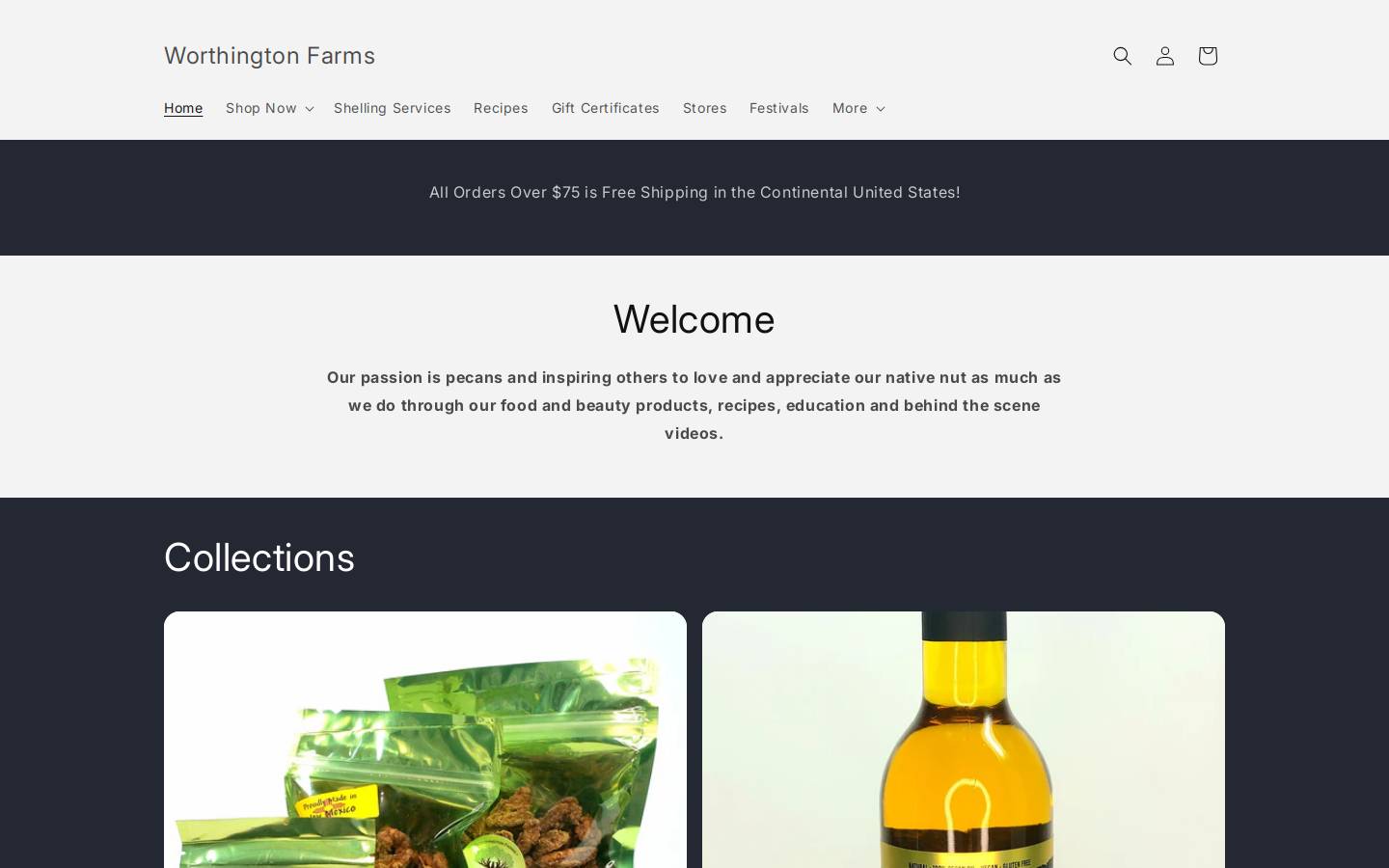 worthingtonpecanfarm.com homepage screenshot