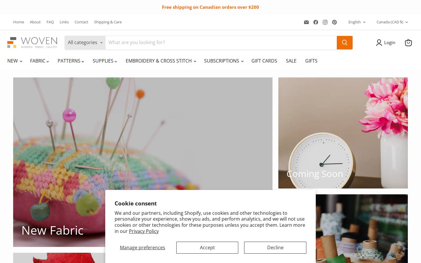 wovenfabricgallery.com homepage screenshot