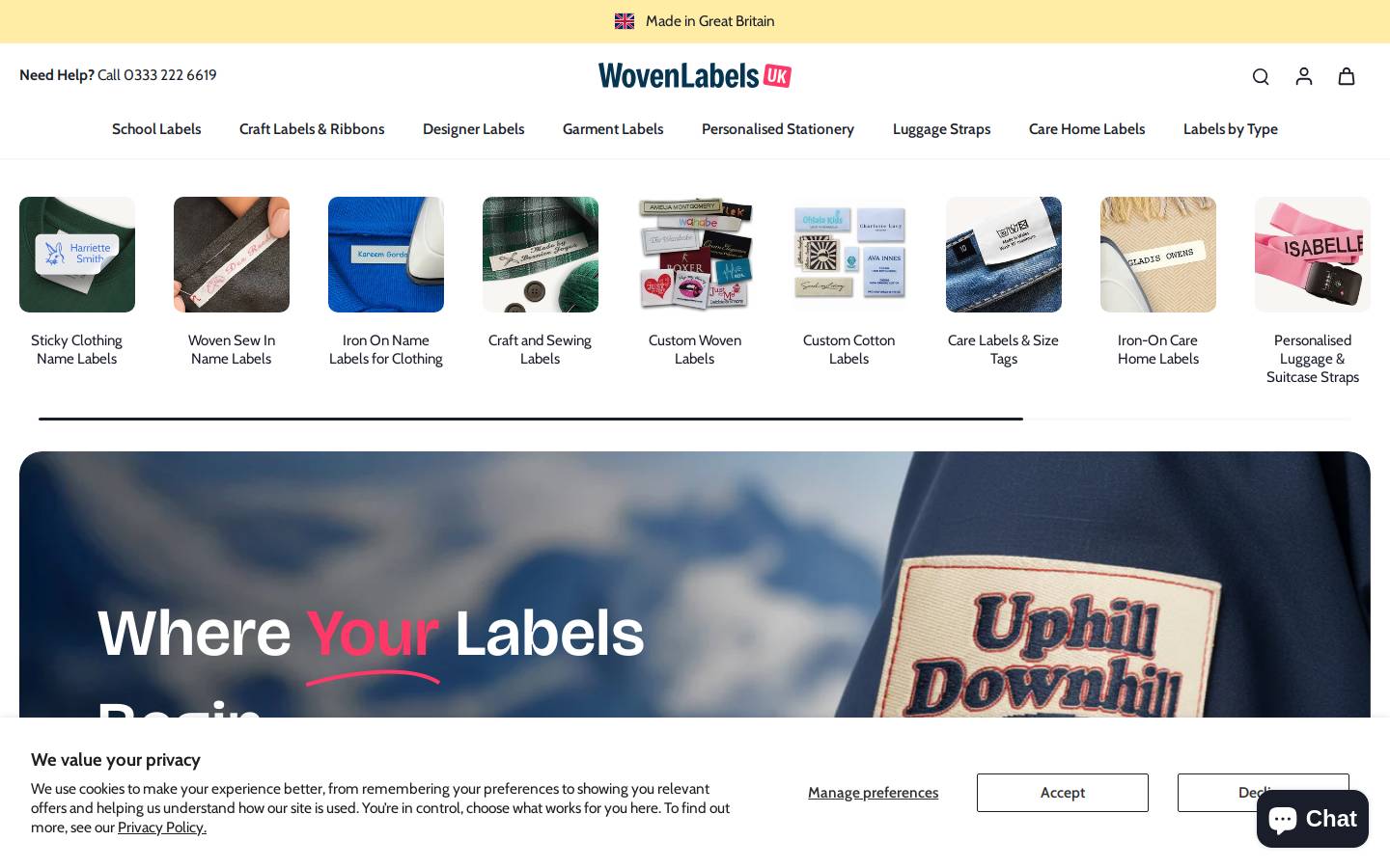 Woven Labels UK homepage screenshot
