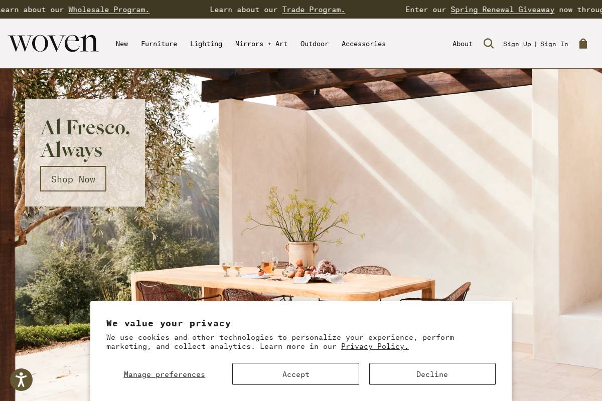 wovenshop.com homepage screenshot