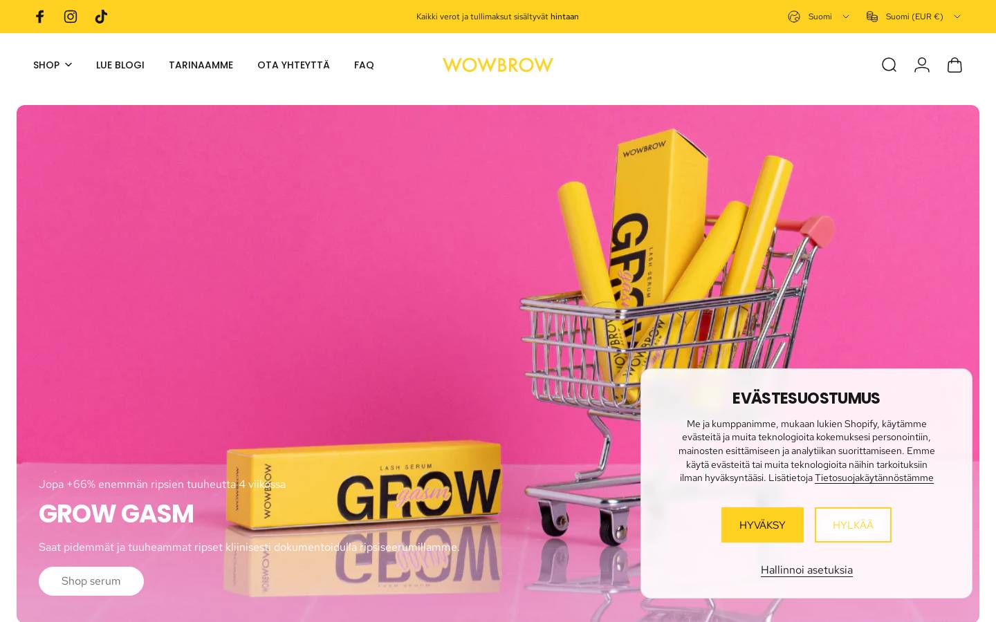 wowbrowcosmetics.com homepage screenshot