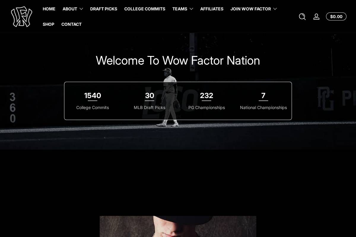 wowfactorbaseball.com homepage screenshot