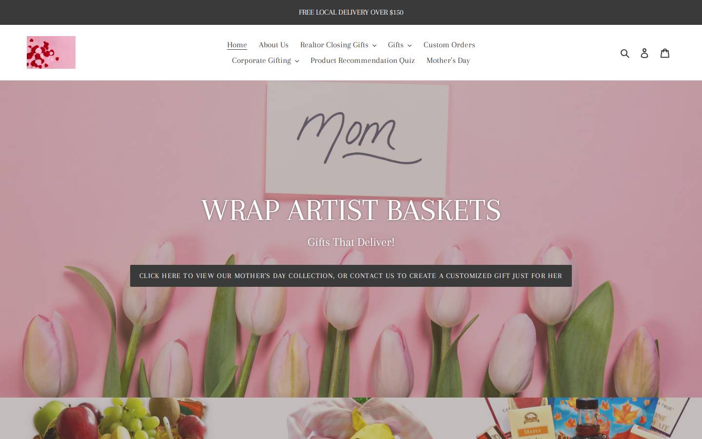 wrapartistbaskets.ca homepage screenshot