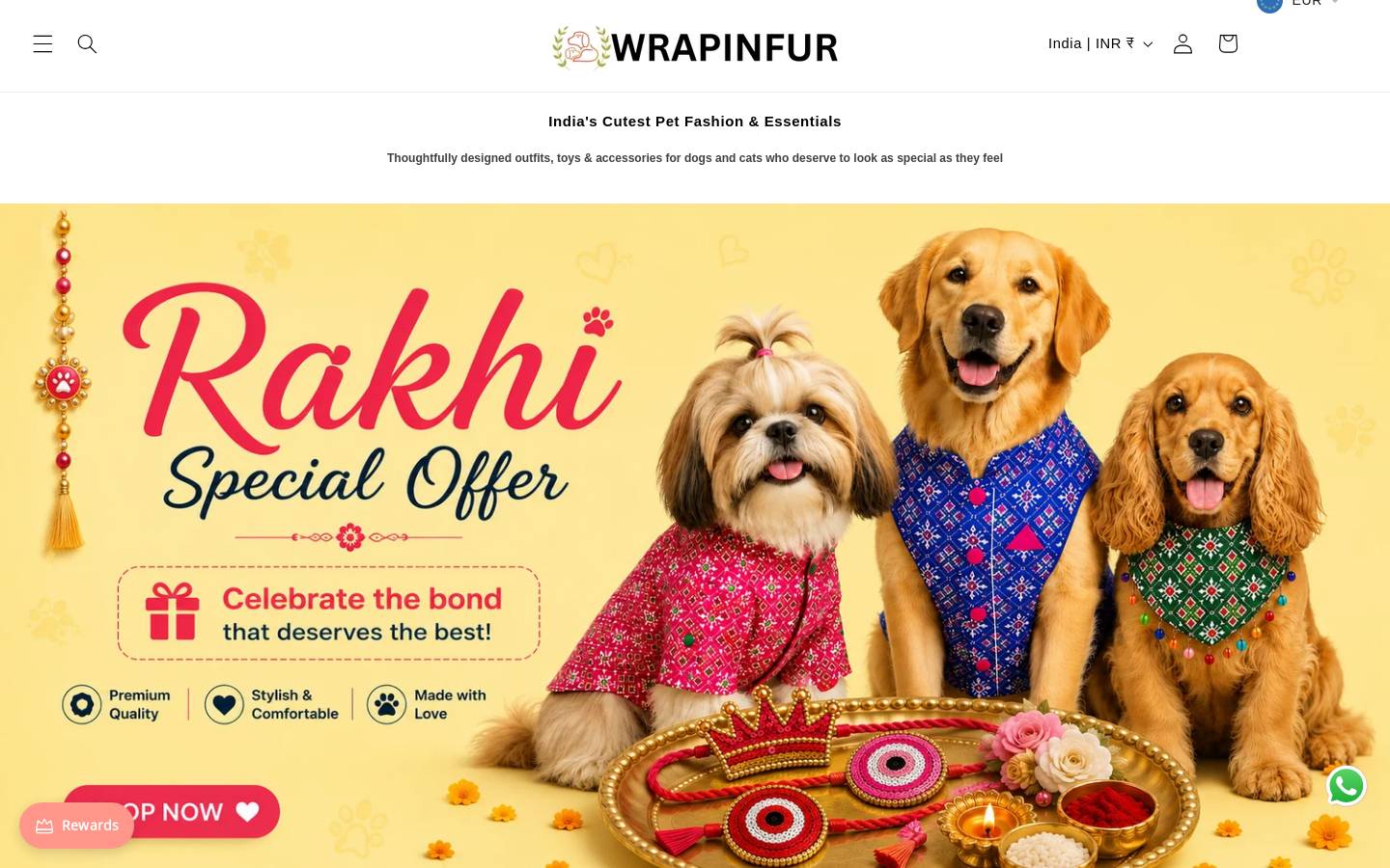 wrapinfur.com homepage screenshot
