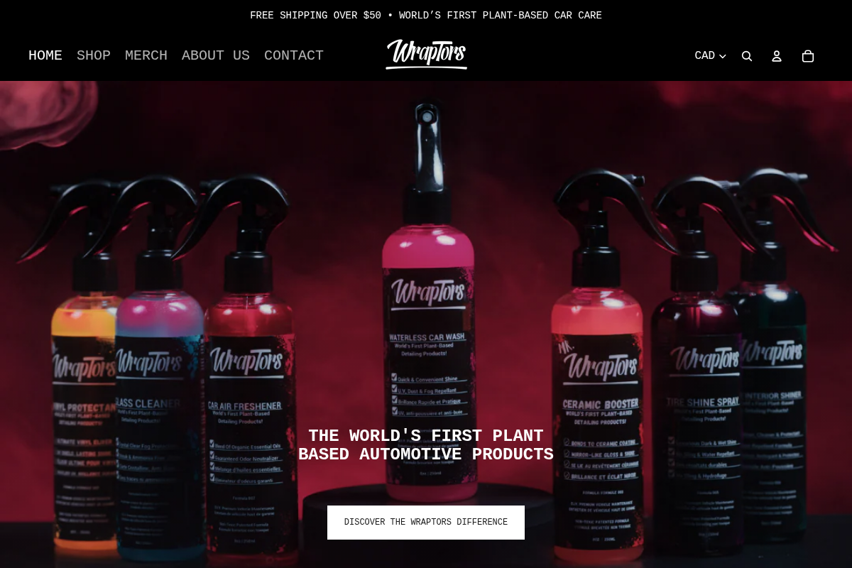 wraptorsstore.com homepage screenshot