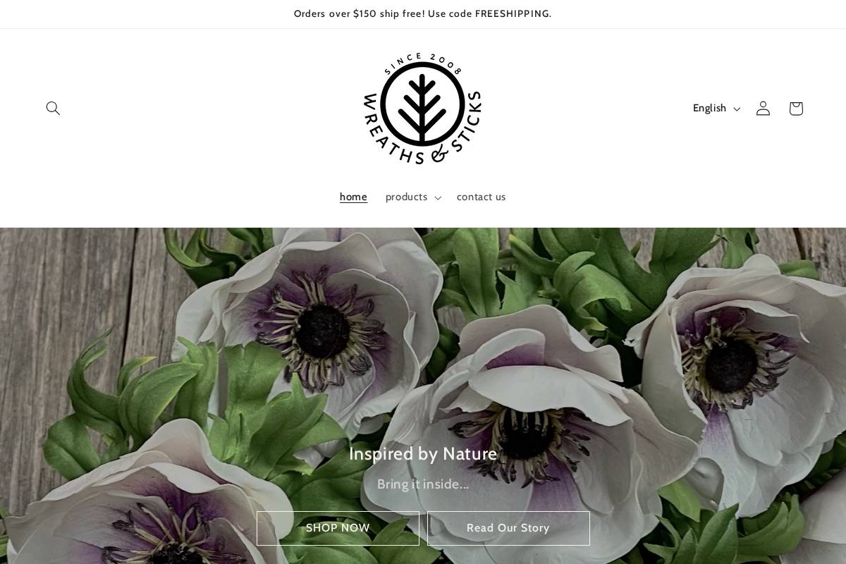 wreathsandsticks.com homepage screenshot