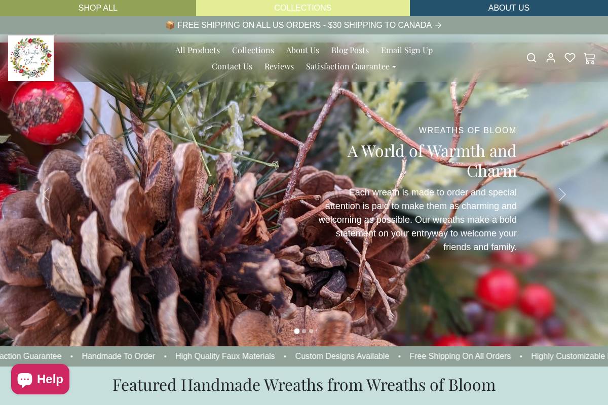 wreathsofbloom.com homepage screenshot