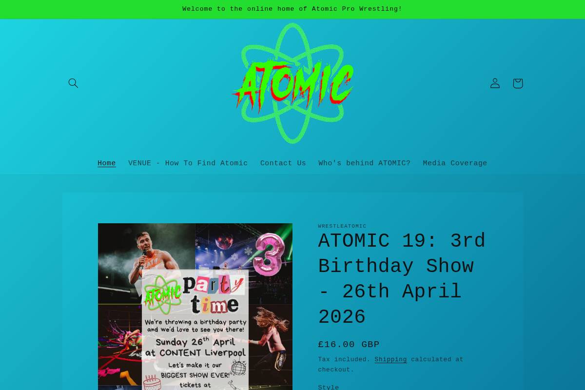 wrestleatomic.com homepage screenshot