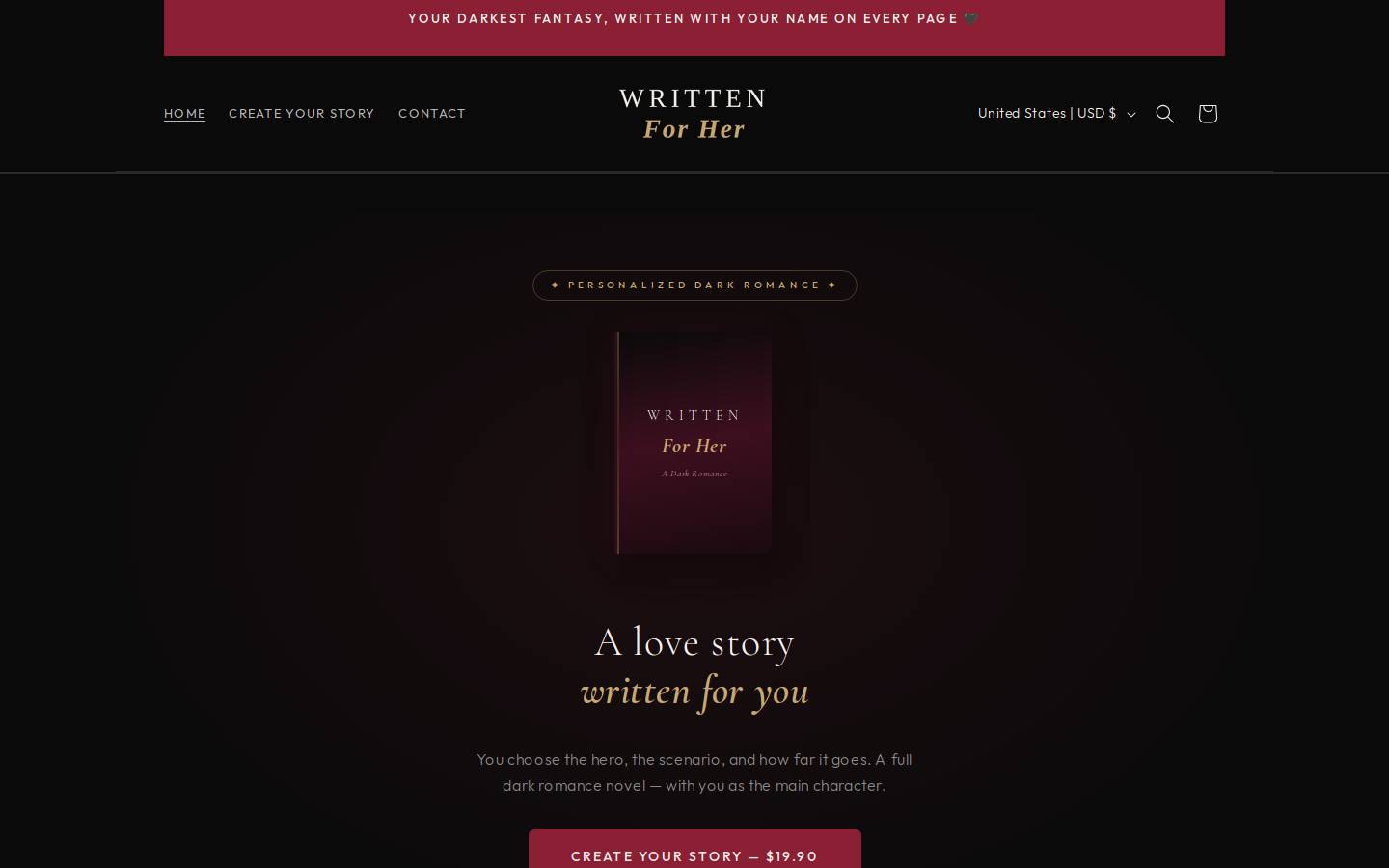 Writtenforher homepage screenshot