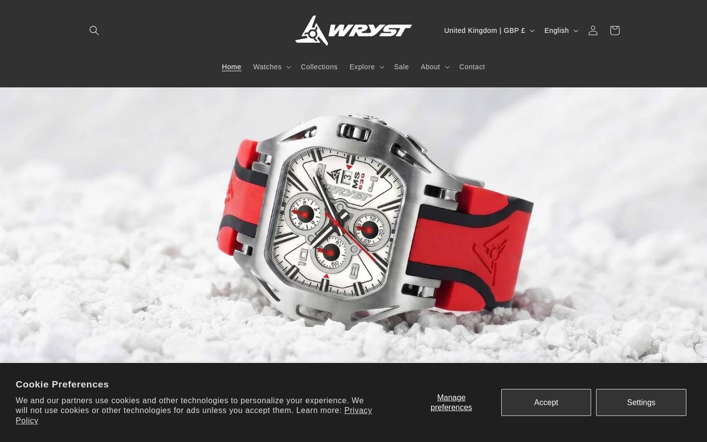 Wryst Watches homepage screenshot