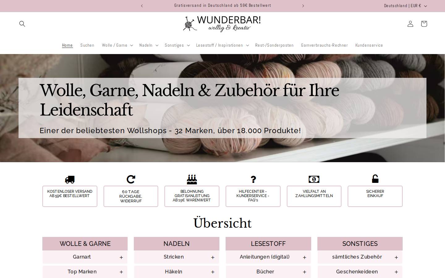 Wunderbar Wolle homepage screenshot