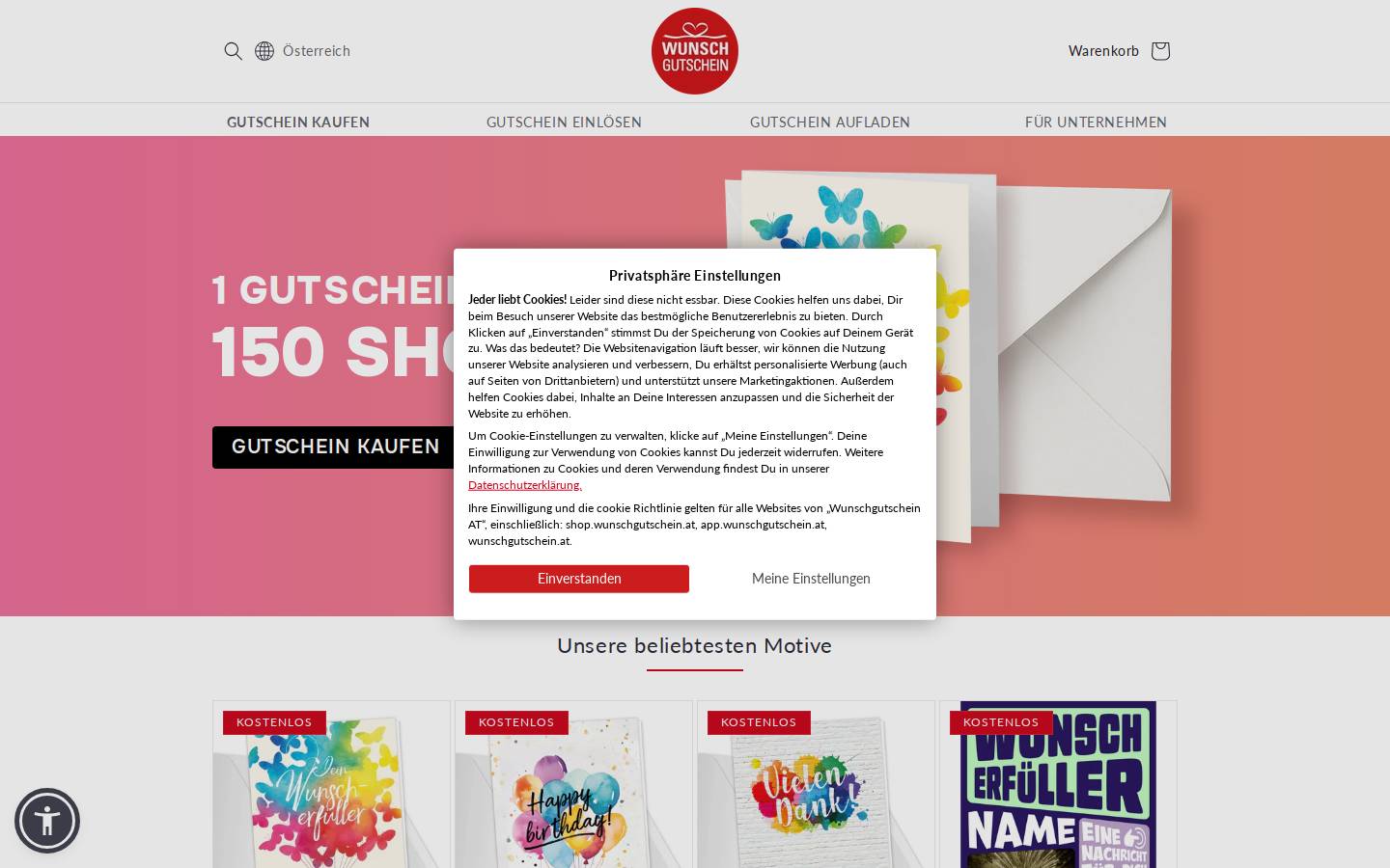 wunschgutschein.at homepage screenshot
