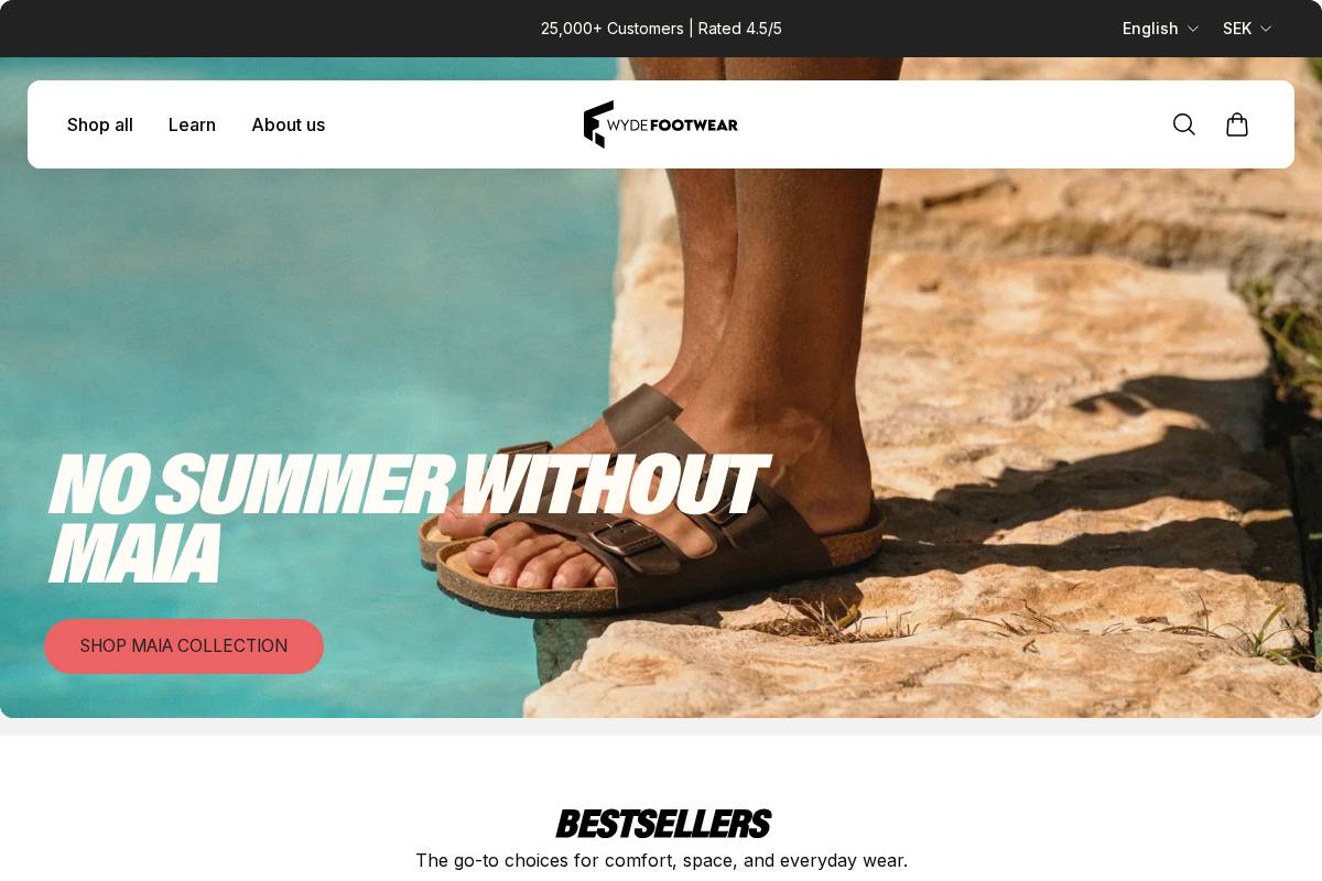 Wyde Footwear homepage screenshot