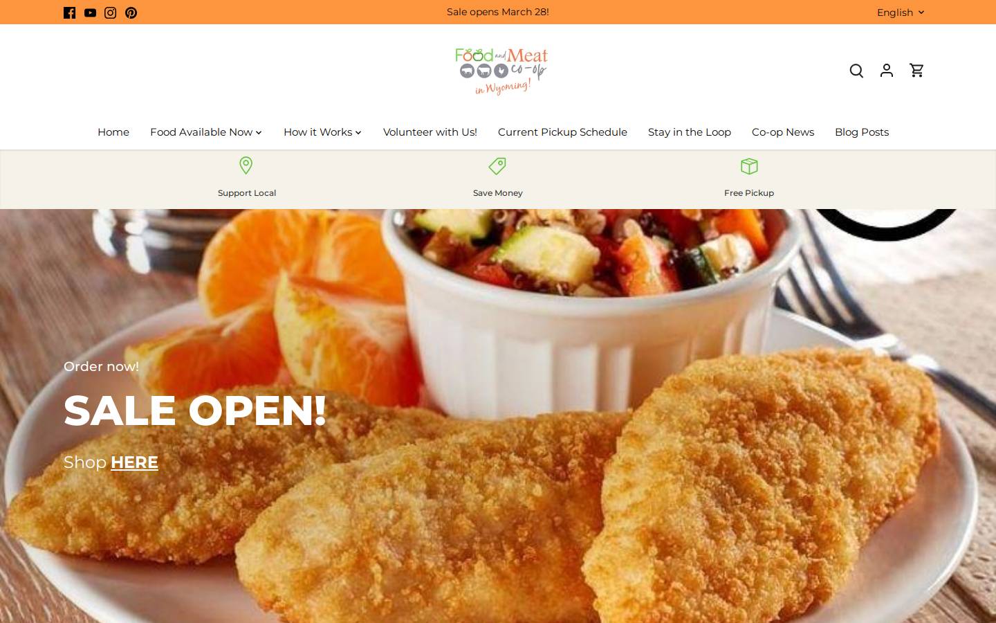 wyfoodandmeatcoop.com homepage screenshot