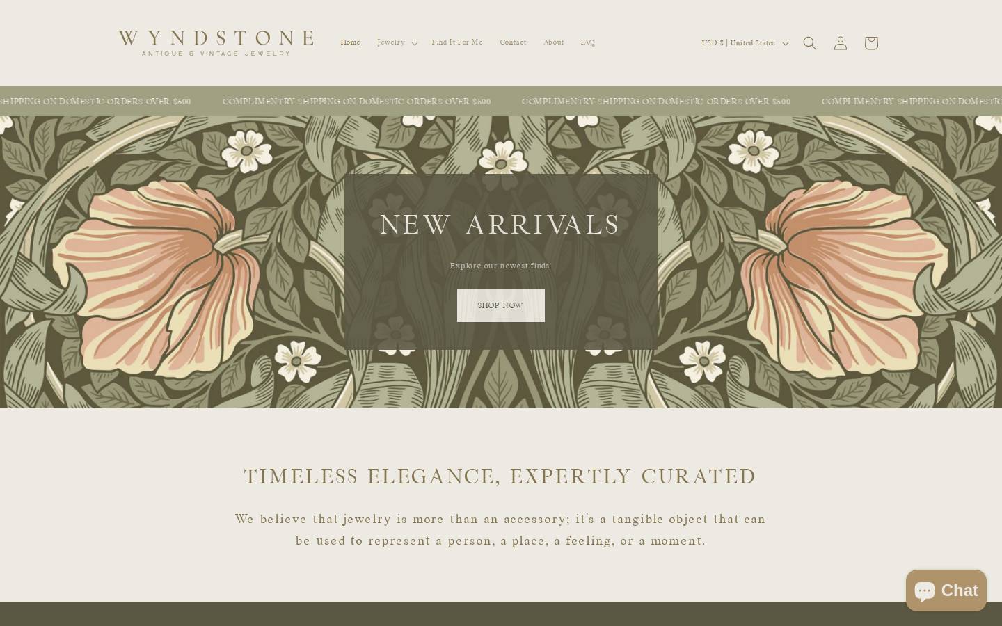 wyndstonejewelry.com homepage screenshot