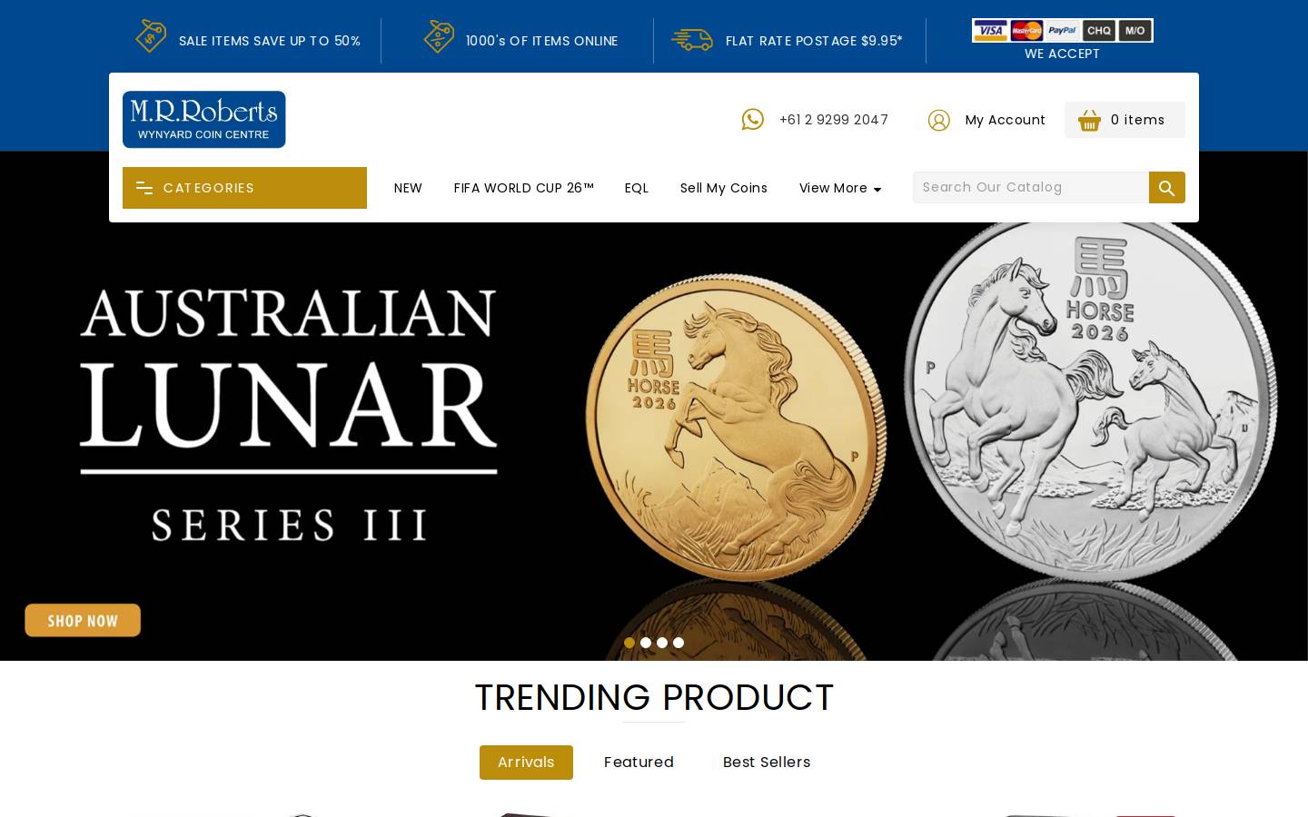 wynyardcoins.com.au homepage screenshot