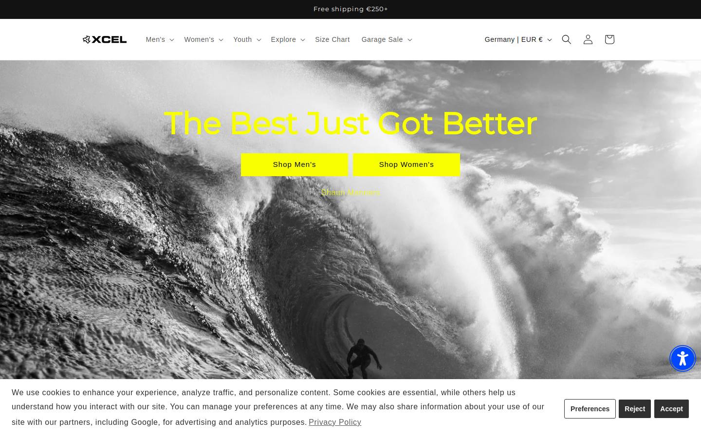 xcelwetsuits.eu homepage screenshot