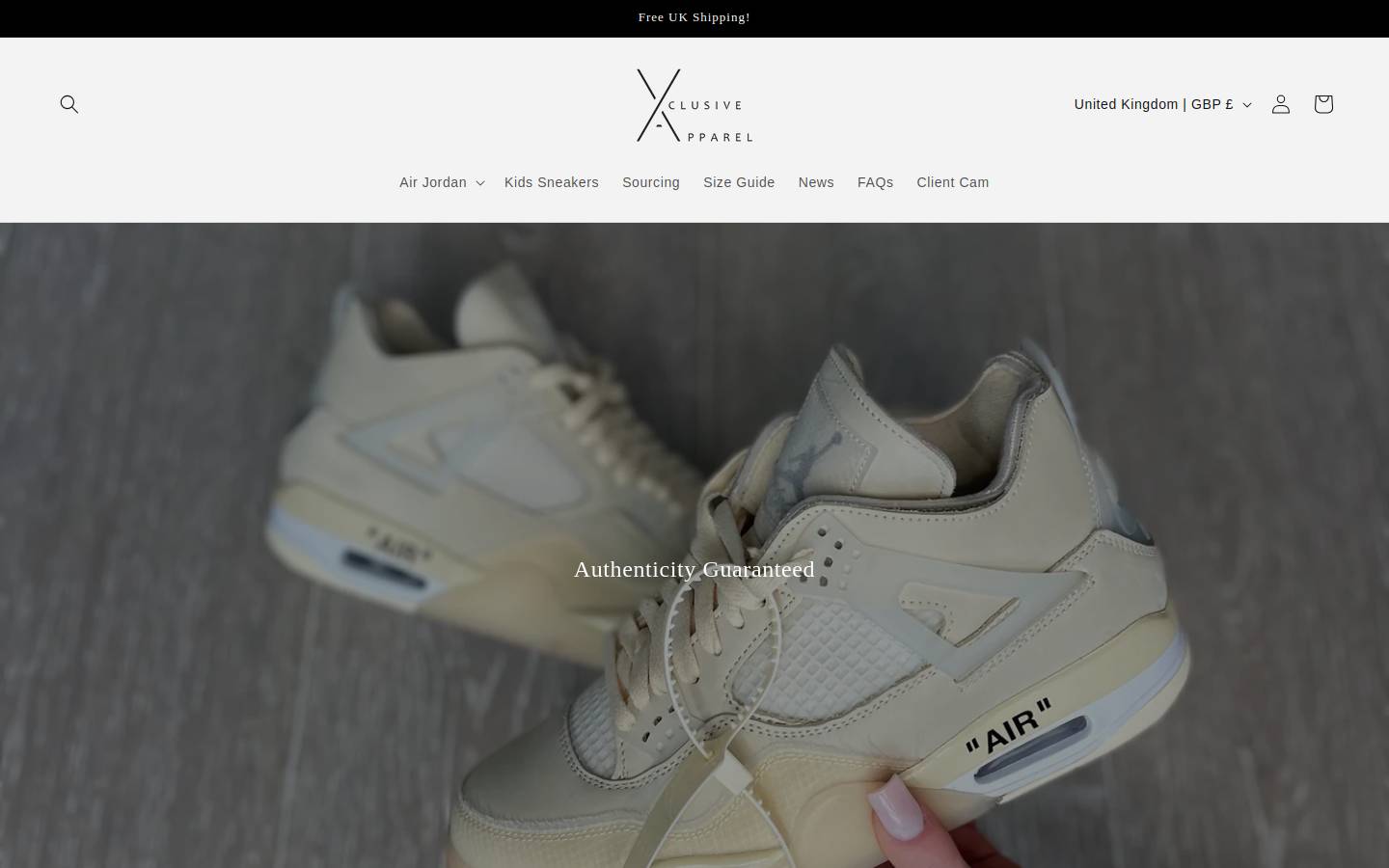 Xclusive Apparel UK homepage screenshot