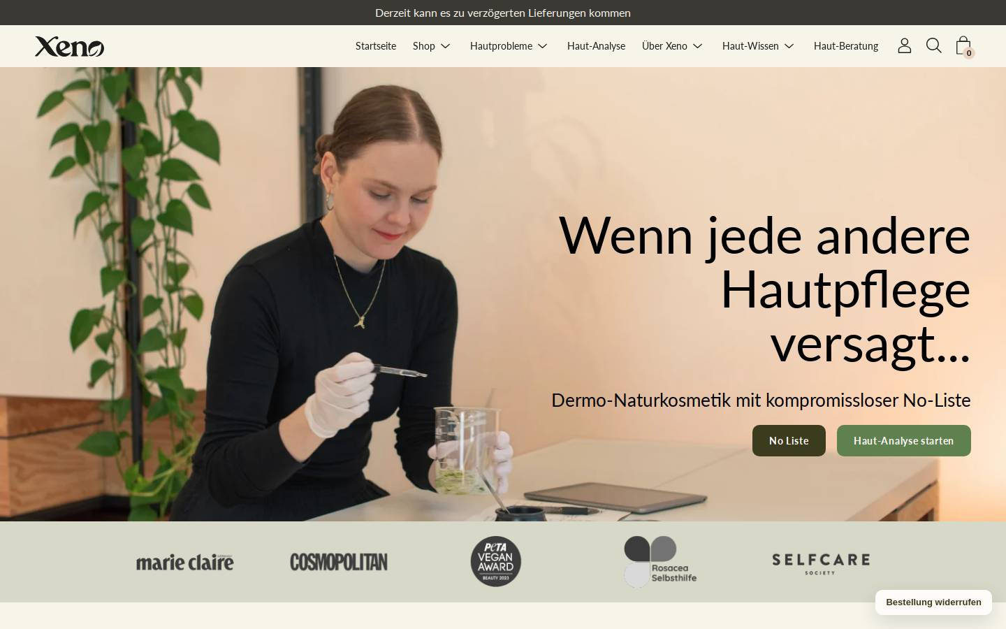 xeno-naturkosmetik.com homepage screenshot