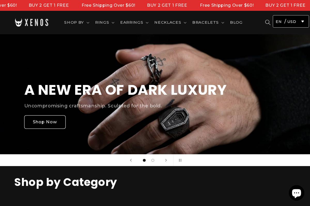 Xenos Jewelry homepage screenshot