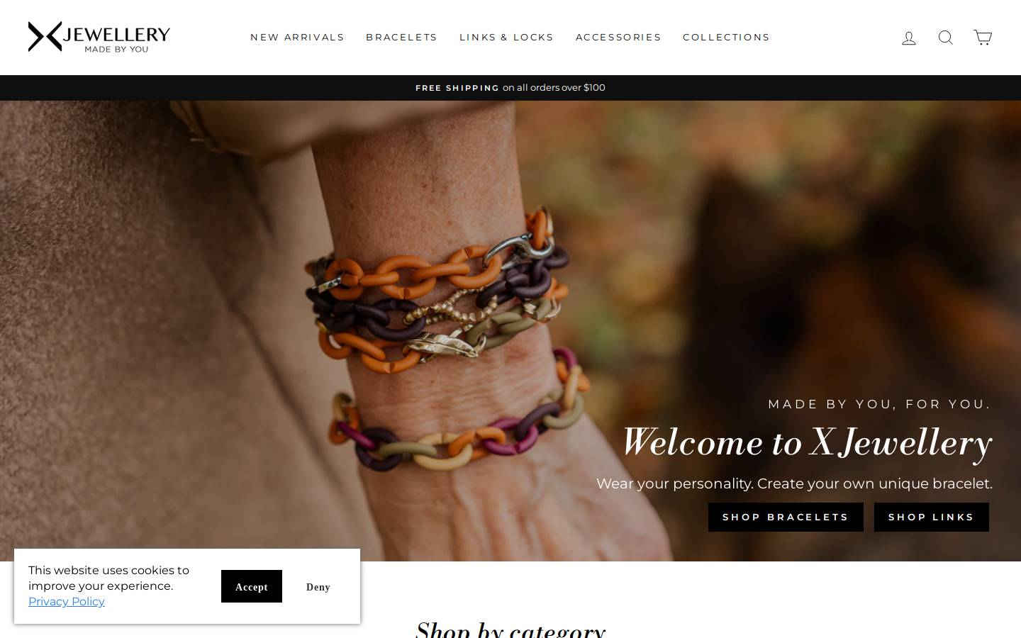 X Jewellery homepage screenshot