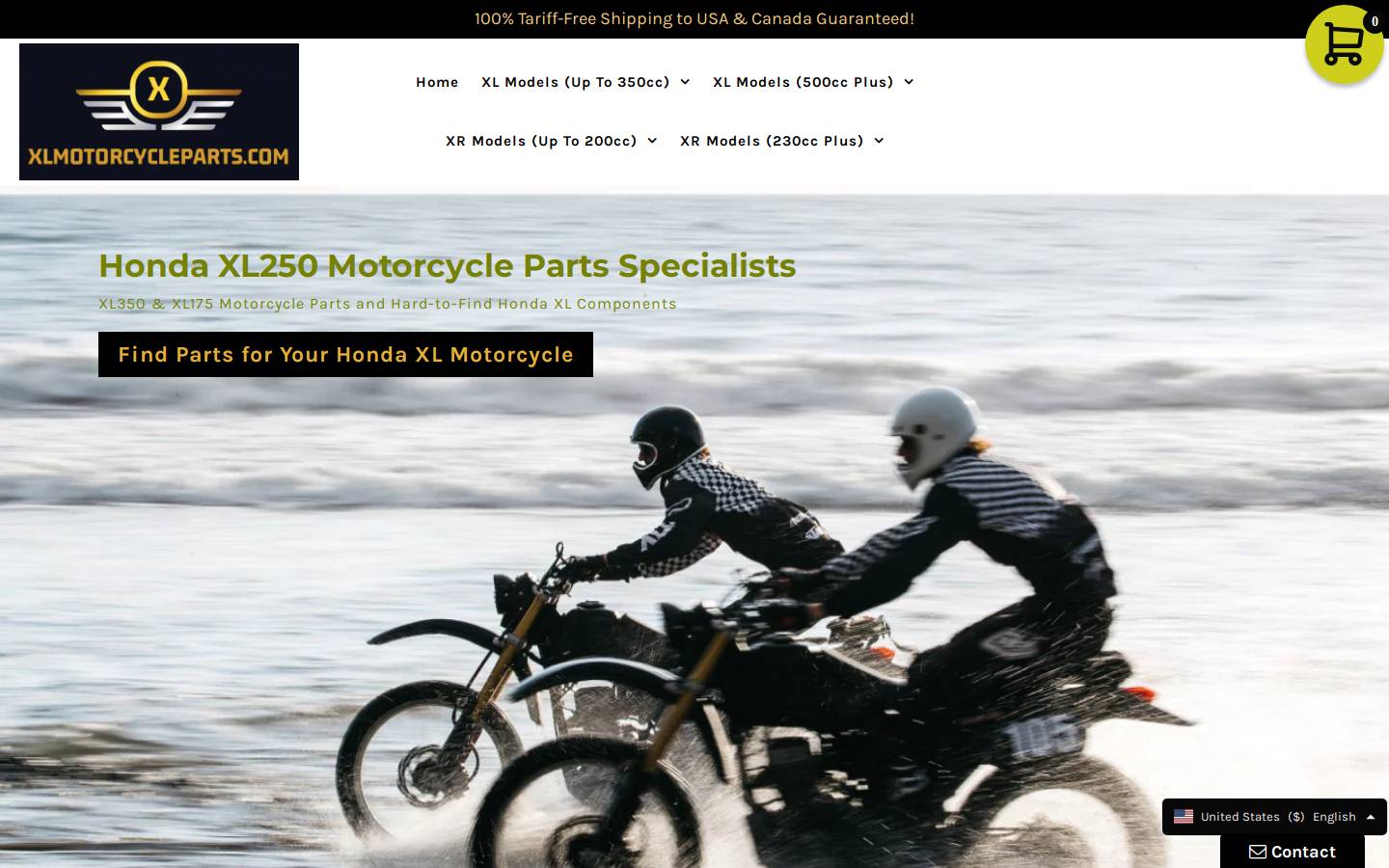 xlmotorcycleparts.com homepage screenshot