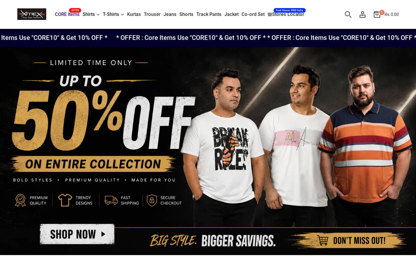 xmexclothing.com homepage screenshot