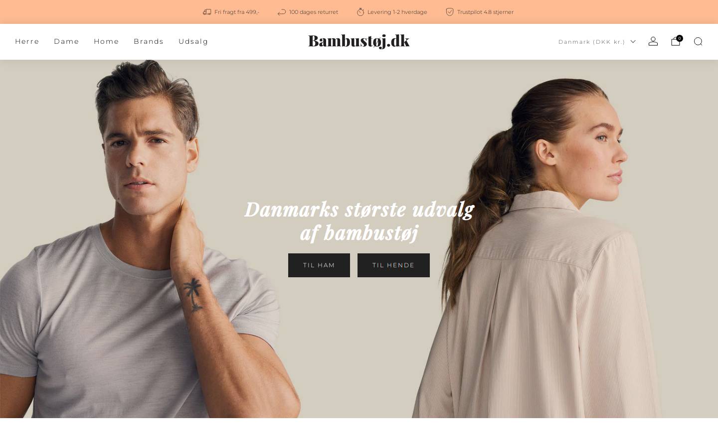 Bambustøj.dk homepage screenshot
