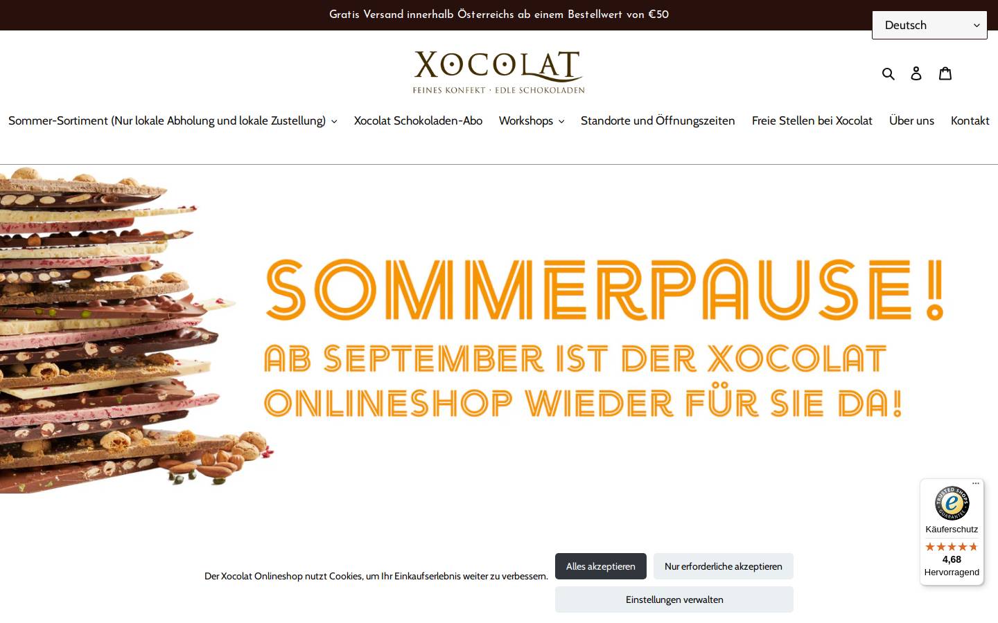 xocolat.at homepage screenshot