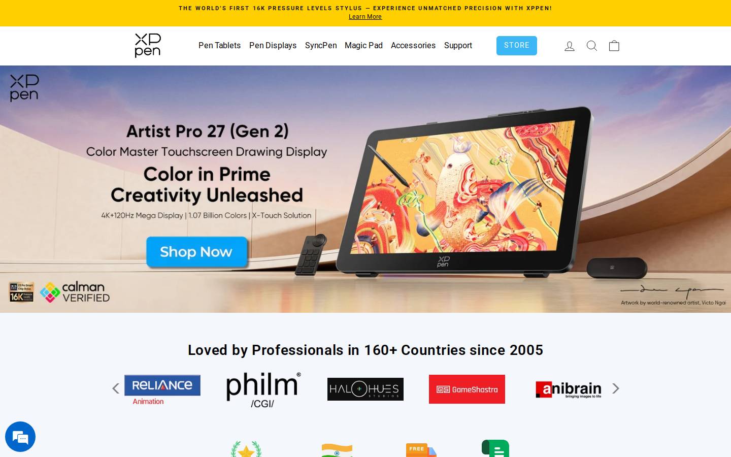 xp-pen.co.in homepage screenshot