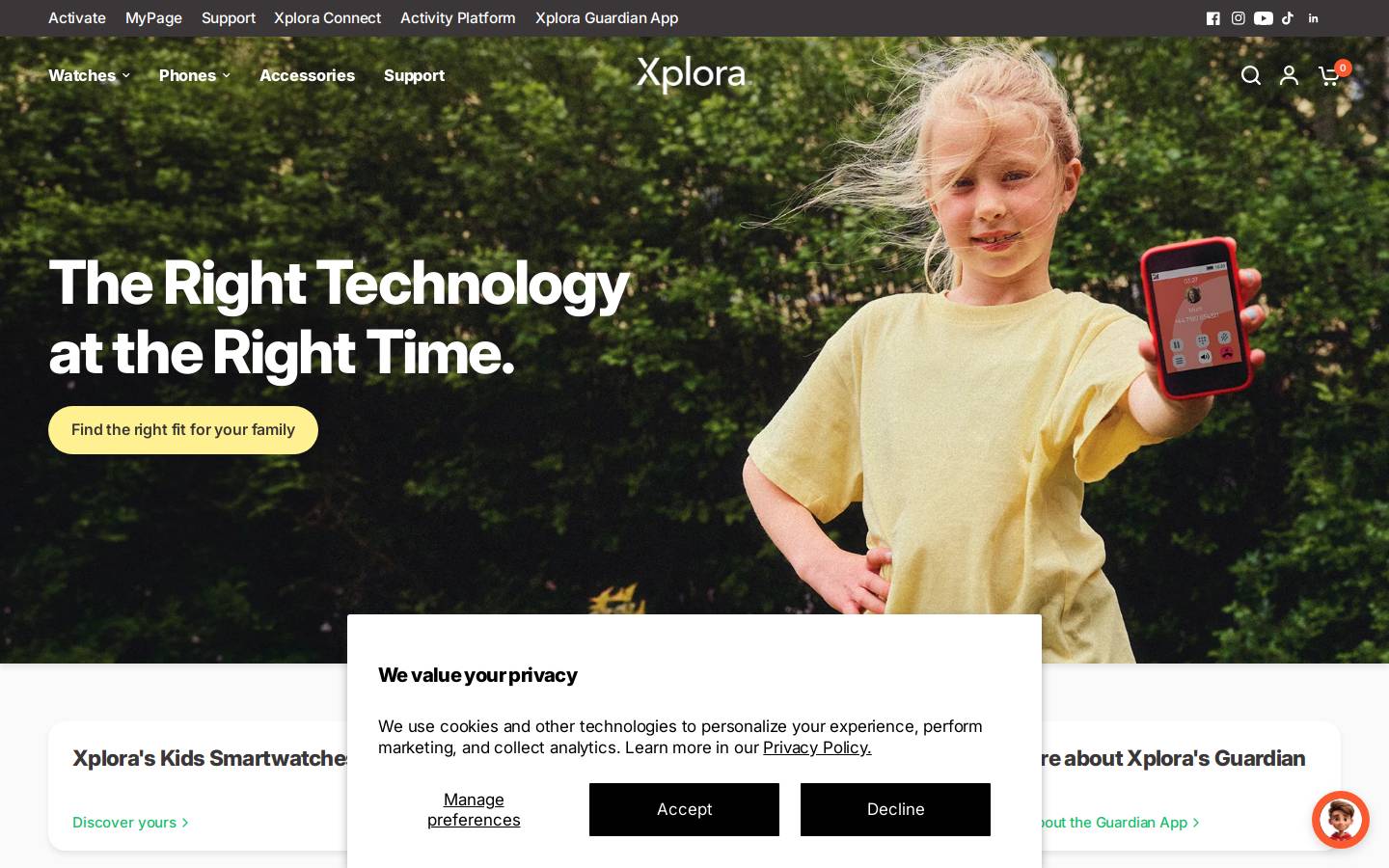 Xplora homepage screenshot