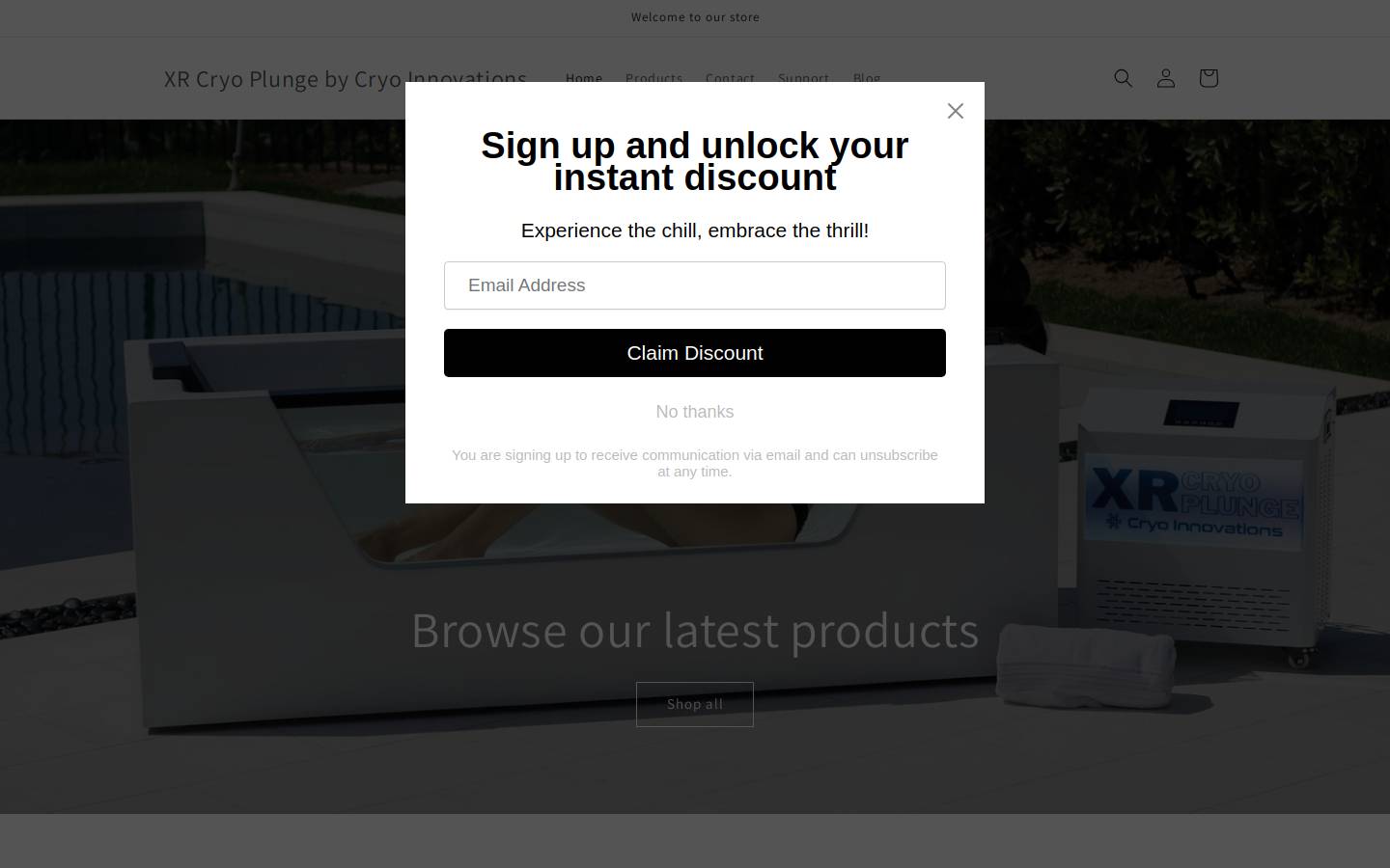 xrcryoplunge.com homepage screenshot