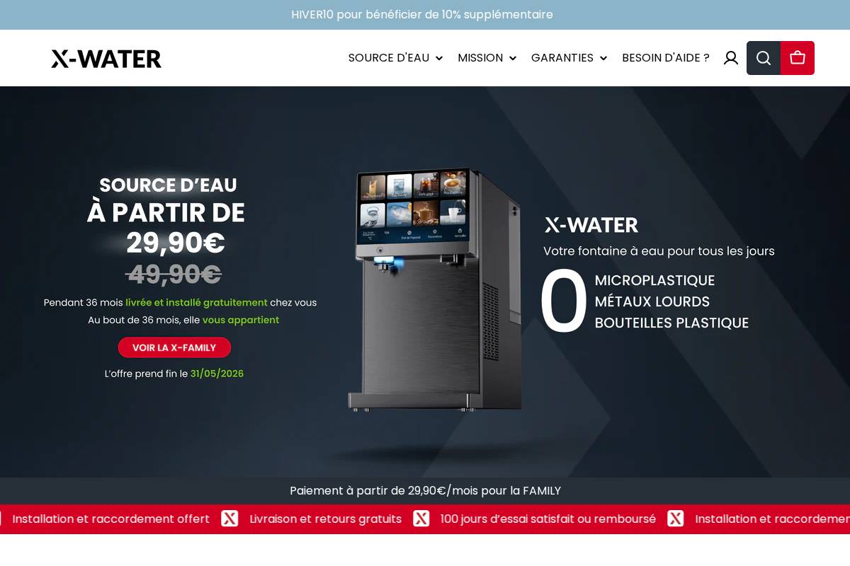 X-Water homepage screenshot