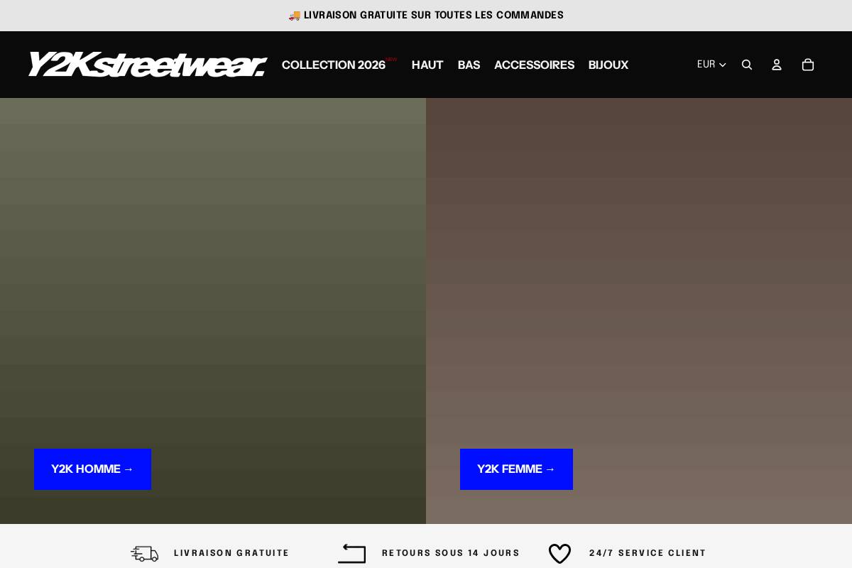Y2k Streetwear homepage screenshot