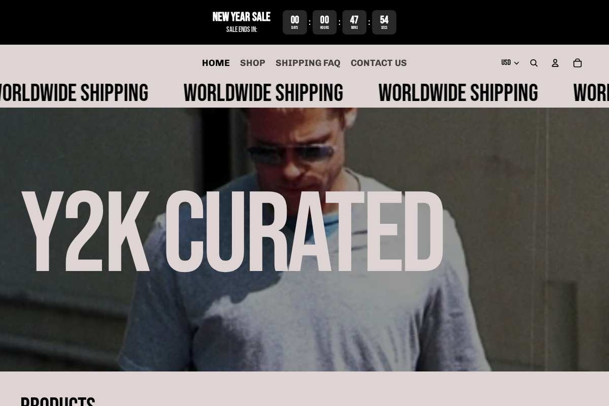 Y2kcurated homepage screenshot